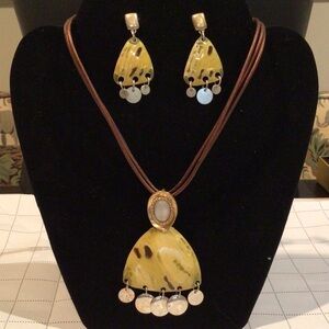 Chico's Yellow and Brown Pendant Necklace and Earrings Set